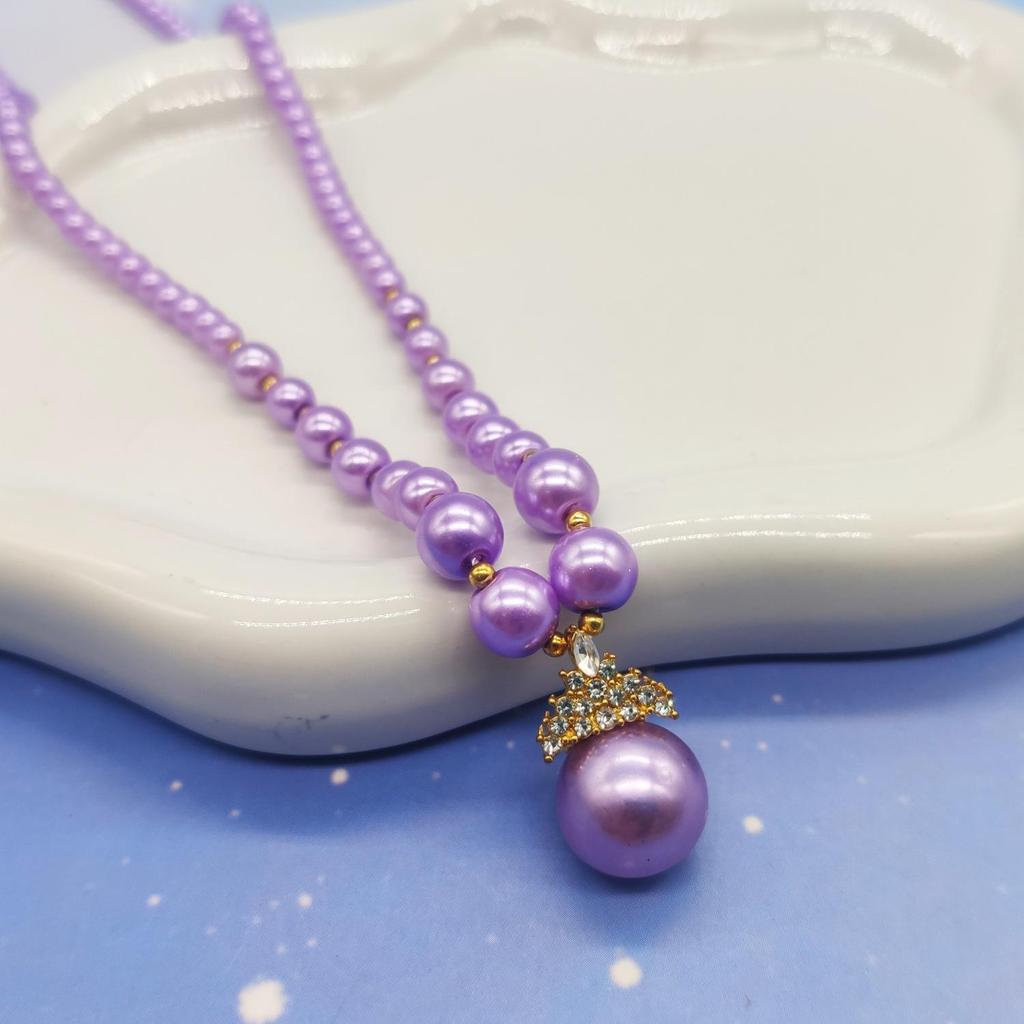 Elegant Zirconia Crown Purple Pearl Necklace for Women - Fashionable High-End Sweater Chain
