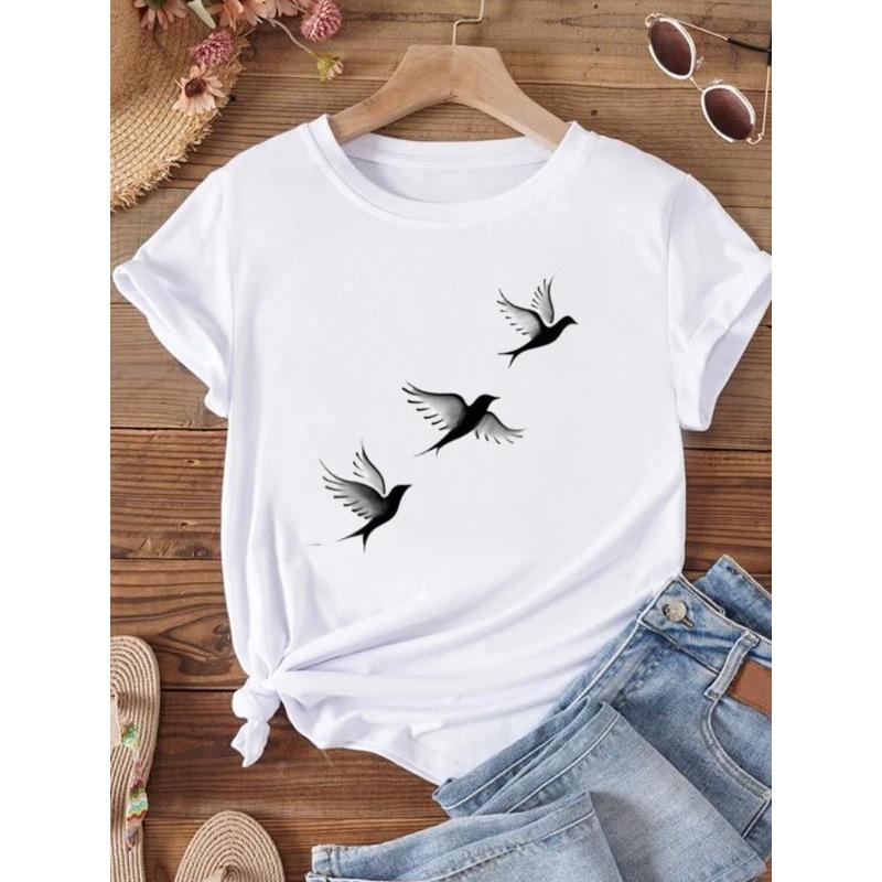 (European Size) 90s Style Women T Shirt Flower Trend Cute Short Sleeve Tee Top Clothing Fashion Print Lady Casual Female Graphic T-shirts