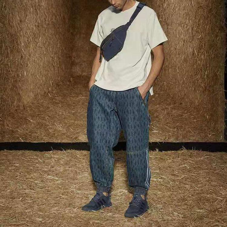 Adidas Originals X Ivy Park All Over Print Casual Loose Fit Denim Pants Men Bottoms Blue H61699