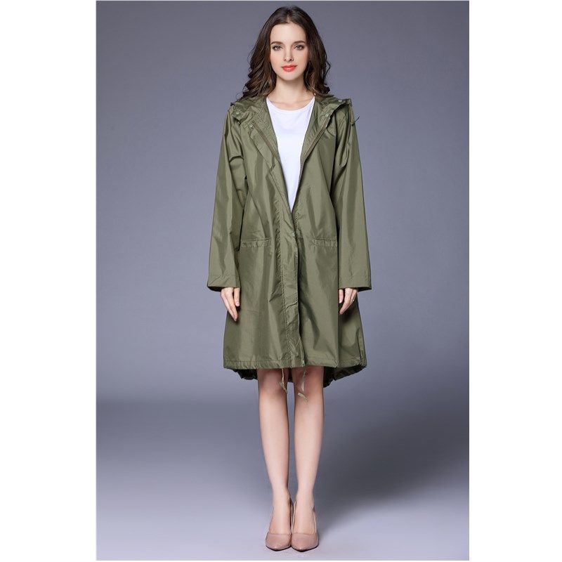 Damen Fastion grün karierter langer Regenmantel, wasserdichte Regenjacke, Mantel, Wander-Windjacke