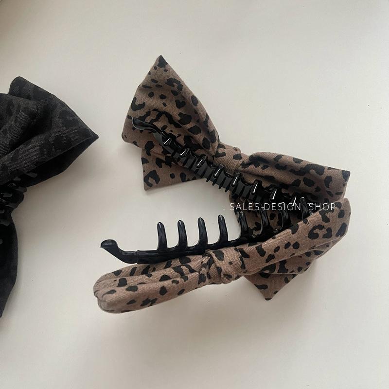 Leopard Print Double Layer Bow Hair Clip for Women - High Ponytail Accessory