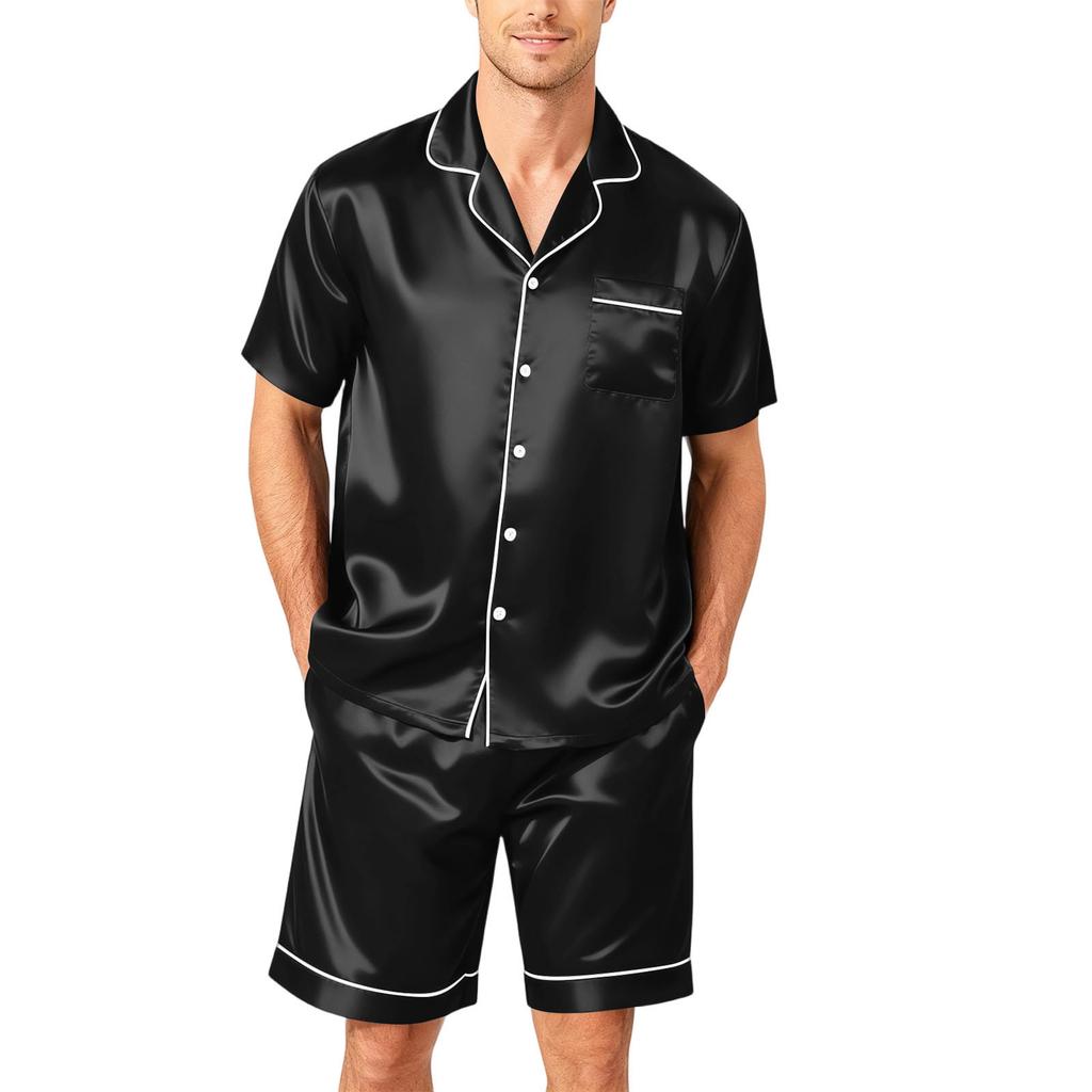Men's Short Sleeve Pajama Set Button Down Shirt and Shorts Soft Lightweight Sleepwear Set Available In Sizes S To XXXXL