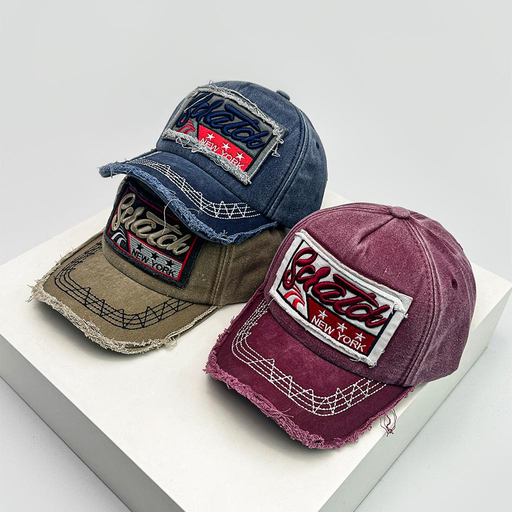 New Unisex Retro Patch Letter Embroidery Baseball Hats Sunshade Korean Versatile Distress Peaked Caps Personal Fashion Street