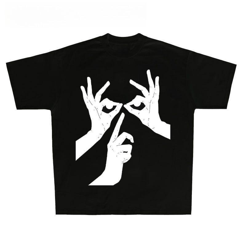 

Осень Новые нишевые высококачественные футболки унисекс с принтом жестов, из чистого хлопка, с круглым вырезом, с коротким рукавом 4XL