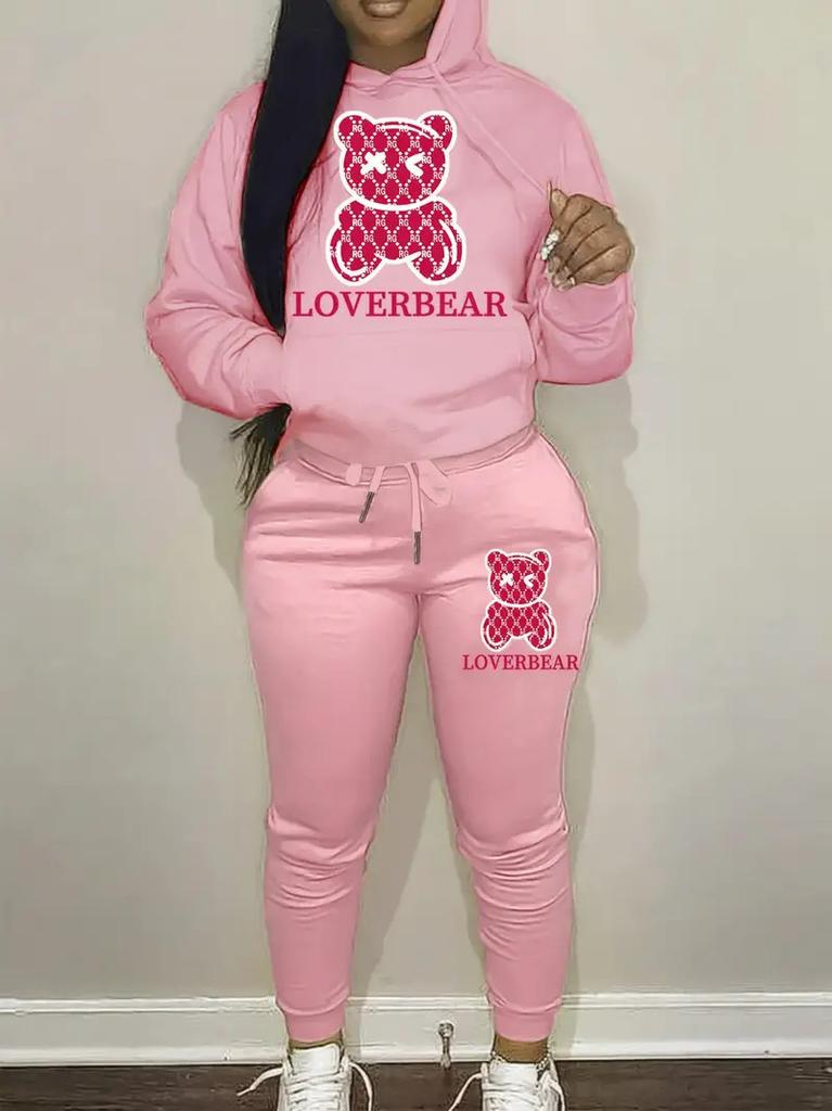European And American Women'S Clothing Autumn And Winter Hooded Casual Sports Sweater Two-Piece Set