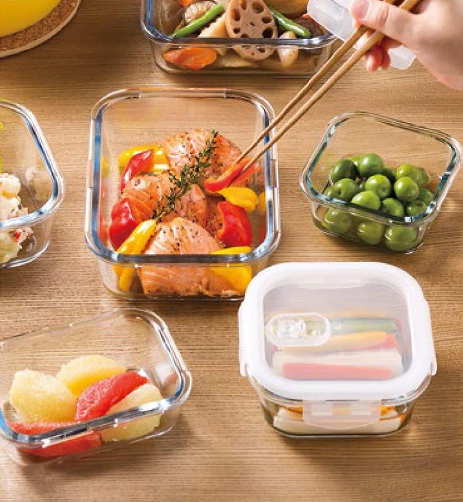 Adelia Cook Lock Square Food Storage Glass with Set of Microwave Safe Containers, Heat-Resistant 4-Sided Lock, 500ml, 2,