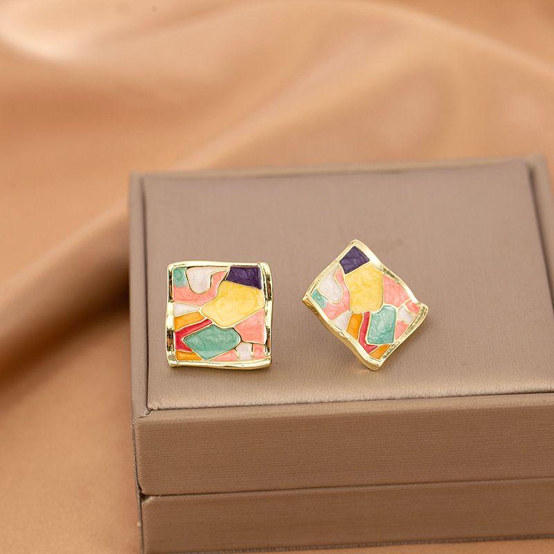

Серьги в стиле масляной живописи, цветные квадратные, модный художественный дизайн [1195] Color square ear needle