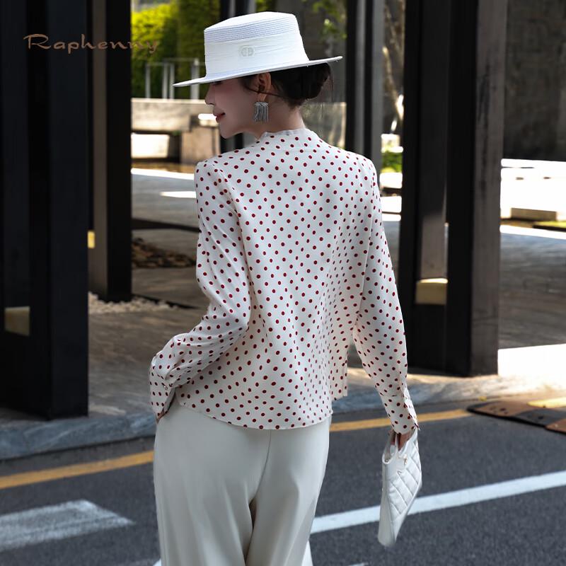 Raphenny Women's Polka Dot V-Neck Long Sleeve Blouse