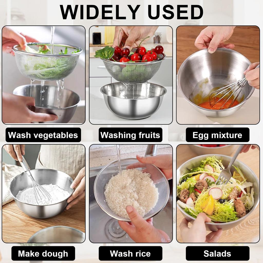 Stainless Steel Colander Strainer Basket Rice Vegetable  Fruits Clean Fine Sieve Drain Basket Kitchen Perforated Mesh Colander