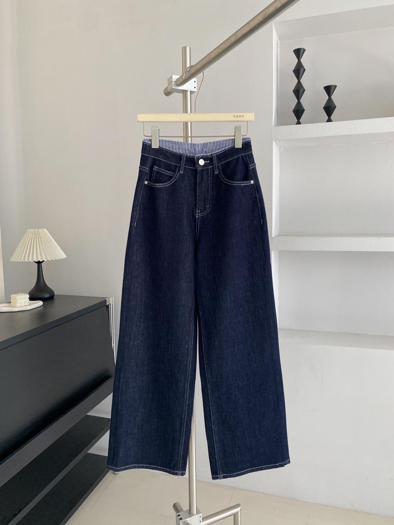 Retro Style Four-Way Stretch Slimming Women s Jeans - Color Block Straight Leg for Autumn/Winter M