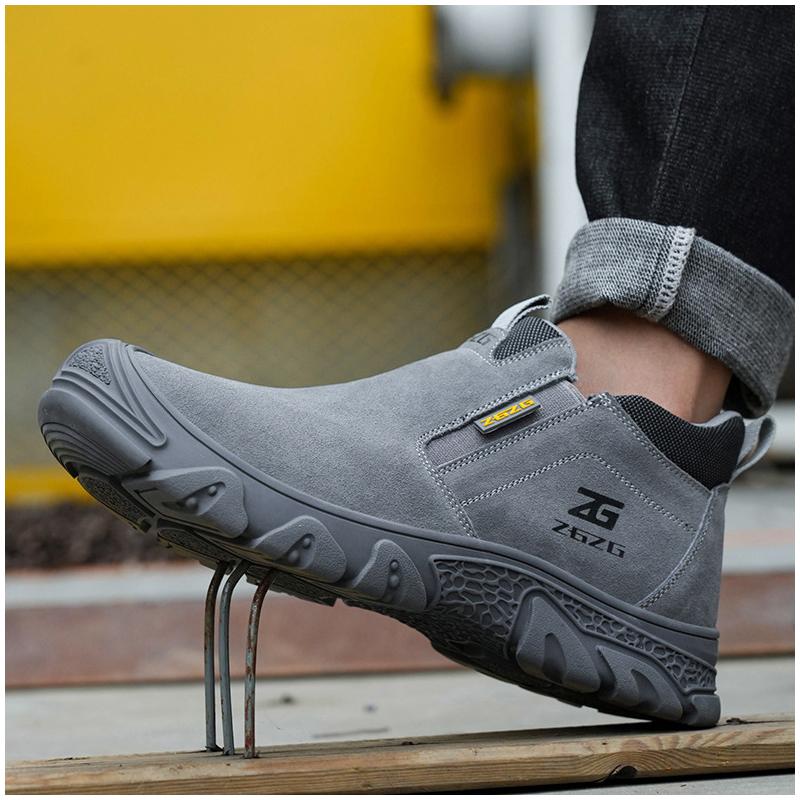 plus size men fashion steel toe cap work safety boots cow suede leather welding shoes worker chelsea ankle botas safe footwear