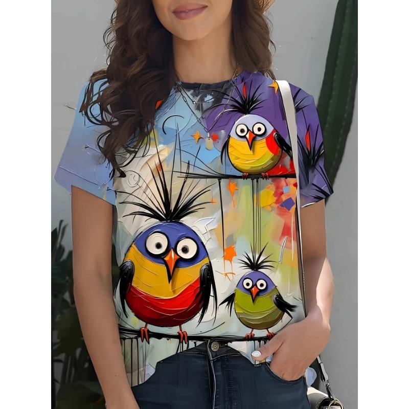 Summer Round Neck 3D Various Animal Print Top Fashionable Casual Short Sleeved Women's T-shirts