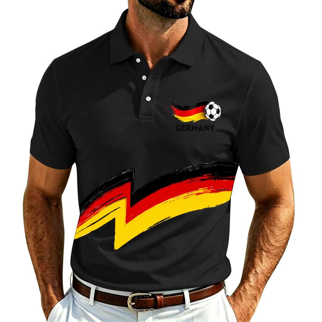 Men's Casual Soccer Print Quick-Dry Polo Shirt Lightweight Mesh Breathable Short Sleeve Top Suitable for Sports and Outdoor Activities