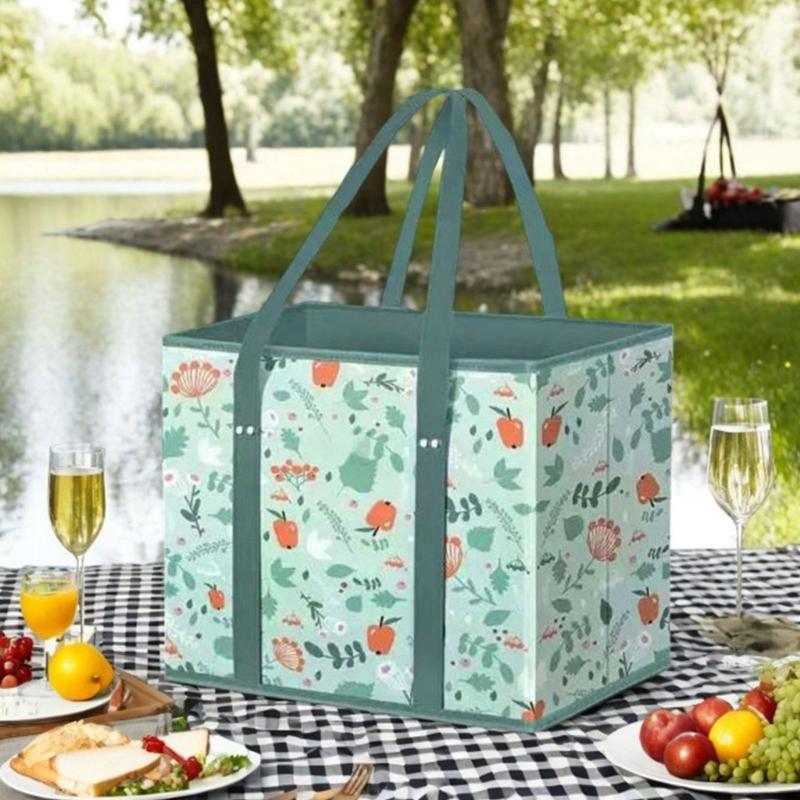 Foldable Grocery Basket With Large Capacity Nonwoven Storage Bag with Reinforced Bottom For Supermarket Picnic