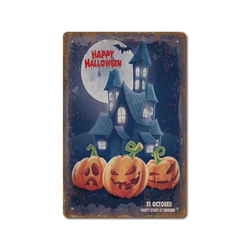 Halloween Festival Decor Plaques Kitchen Home Garage Wall Tin Sign Vintage Art Metal Signs Trick Or Treat Pumpkin Plate Poste