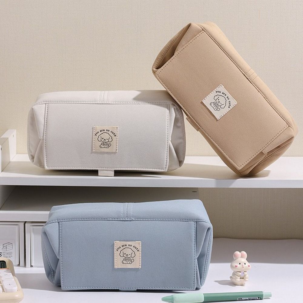 Puppy Pattern Pen Bag Canvas Flip Pen Pouch Cute Pencil Case  Student Supplies