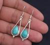 Solid 925 Sterling Silver Synthetic Turquoise Pear Gemstone Handmade Designer Earring Boho Jewelry