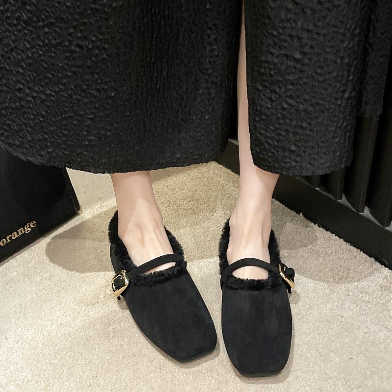 

Fashion 2024 New Winter Women Warm Cotton Mary Jane Shoes Fashion Shallow Soft Sole Shoes Ladies Comfort Outdoor Lazy Flats 35 чёрный