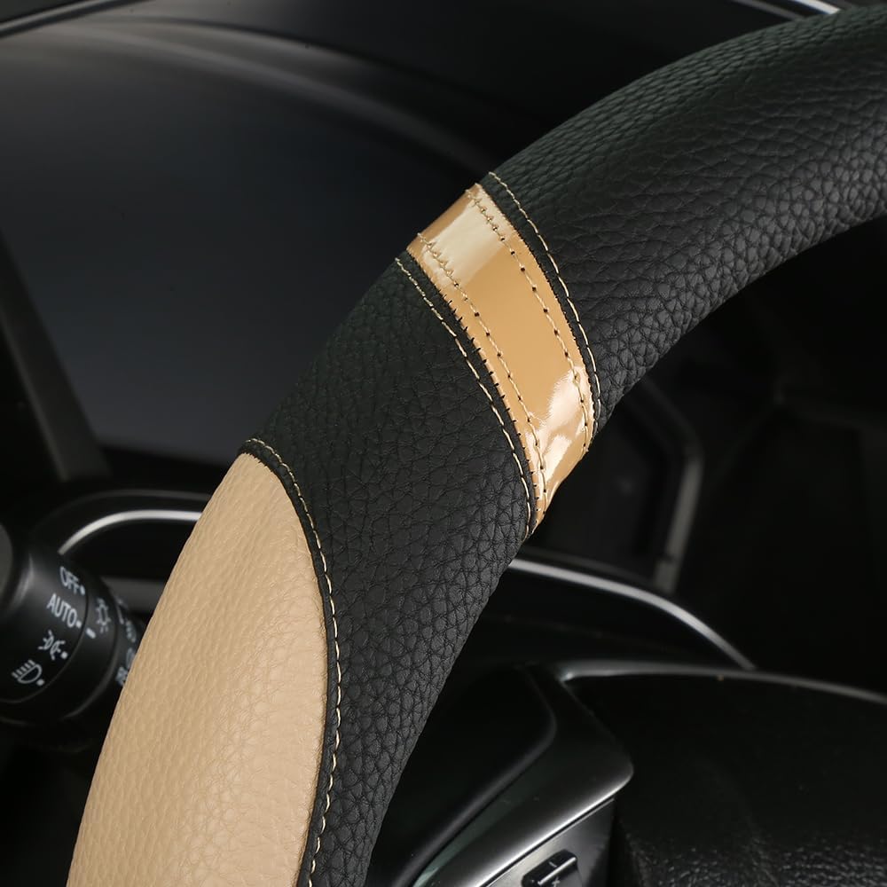 Steering Wheel Cover For Car Leather Universal Steering Wheel Covers For Men Women Fit Cars SUV Truck Pickup 15Inch (Beige)