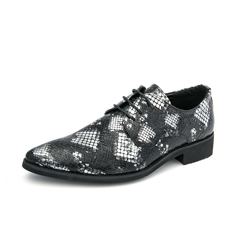 Fashion rhombus pattern pointed leather shoes men's business dress casual shoes trend European and American small leather shoes large size men's shoes