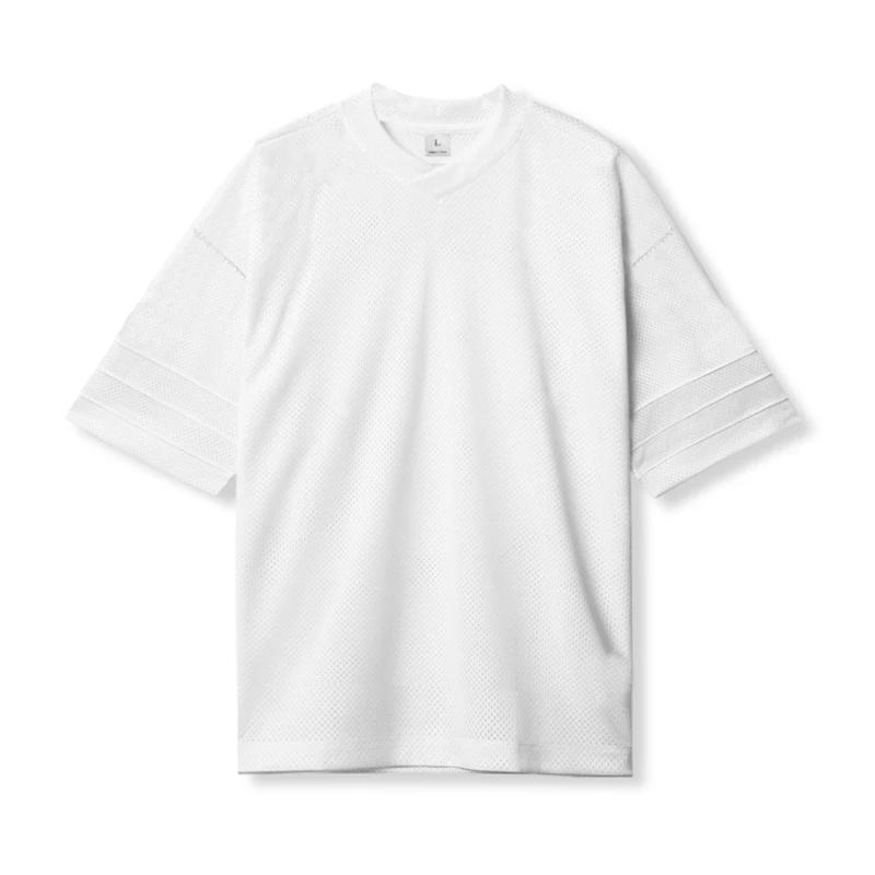 

Muscleguys Oversized Running T-shirt Men Dropped Shoulder V-neck Half Sleeve Fitness T Shirt Summer Mesh Loose Gym Clothing Sports Jerseys XXL белый