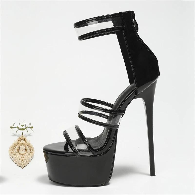 Fashion Sexy PVC Transparent Thin High Heels Womens Sandals Fashion Platform Stripper Party Shoes Summer Female Pumps Zapatos De Mujer