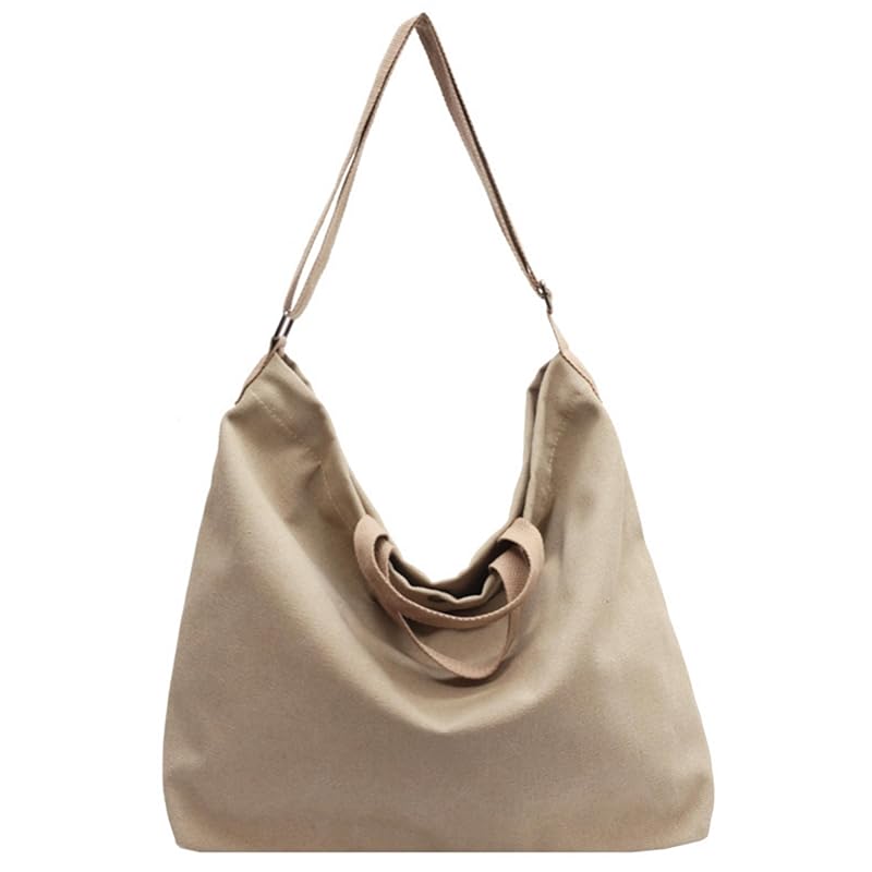 

[Aquamie] canvas tote bag Made of cloth Crossbody with handle simple Plain color 2way large capacity commute Commuting to school (khaki)