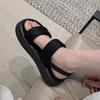 Schafsleder-Version~ Plateau-Sandalen für Damen-Sommerbekleidung, neues Ein-Wort mit Zehenfrei, vielseitige schwarze Strandschuhe