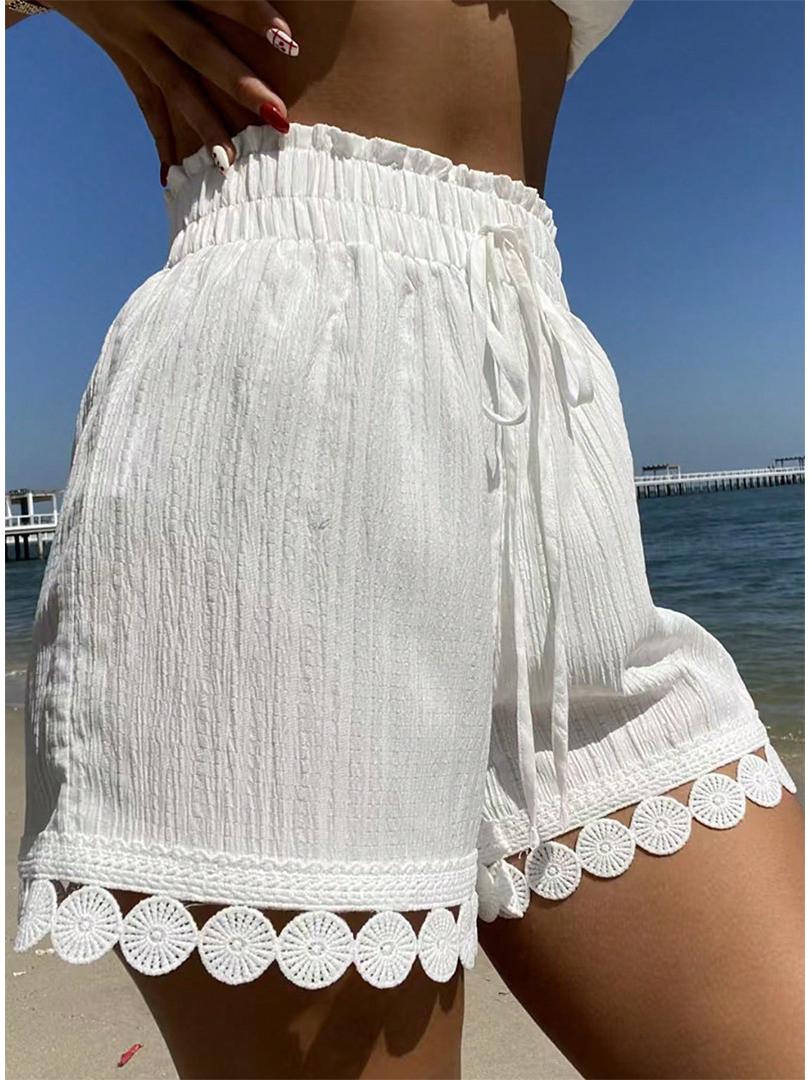 

In Stock: 2026 Spring/Summer Women s Lace Trim Casual Beach Fashion Shorts Large білий