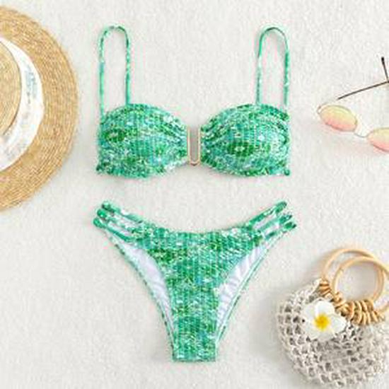 

2025 Цветочный купальник без бретелей - Европейский и американский стиль Small зелёный