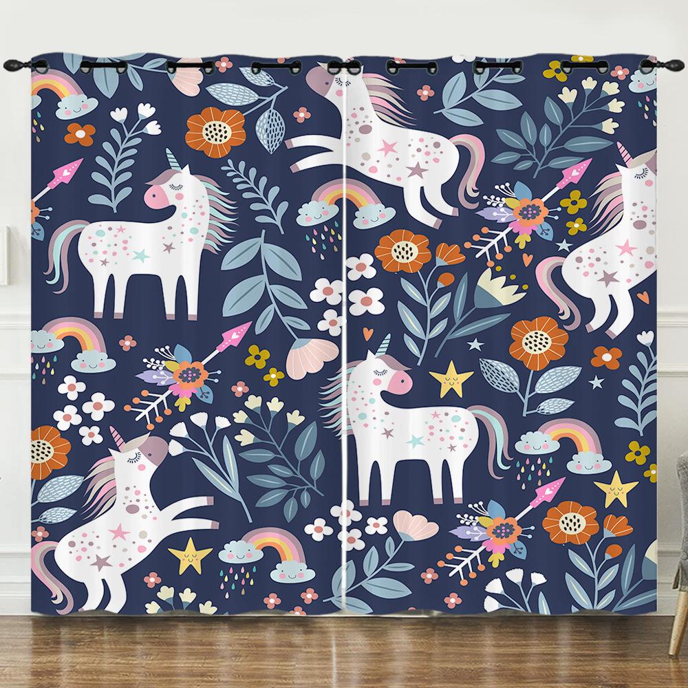 Curtain Cartoon Animal Curtain Digital Printing 3D Blackout Curtain Blindout Bedroom No Punching