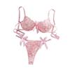 European & American Floral Embroidery Lingerie Set: Mesh Push-Up Bra & See-Through Panties