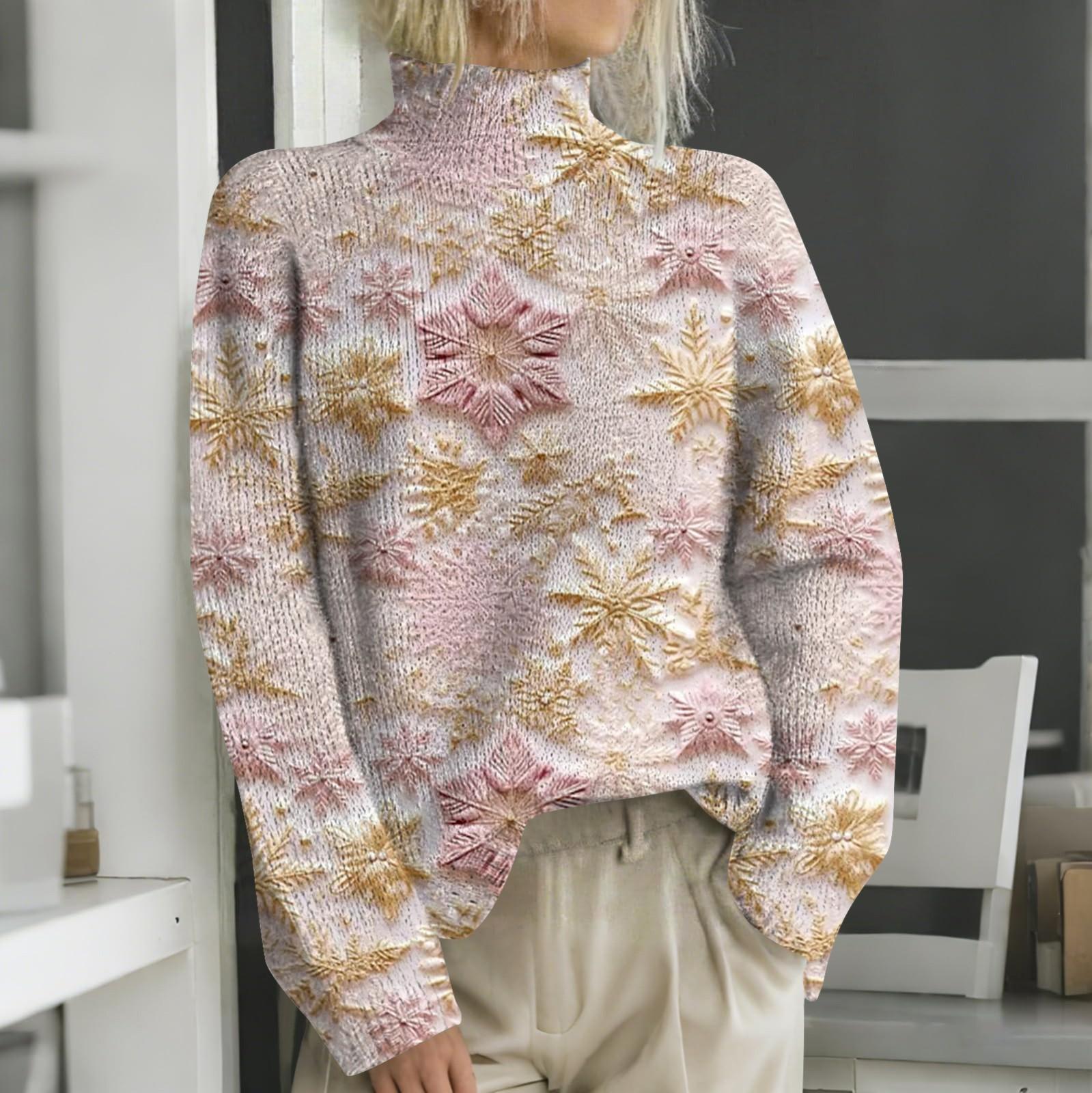 Рождественские толстовки для женщин Вязаный свитер Милая рубашка Осенняя водолазка Пуловер Топы XXXL светло-розовый 1890₽