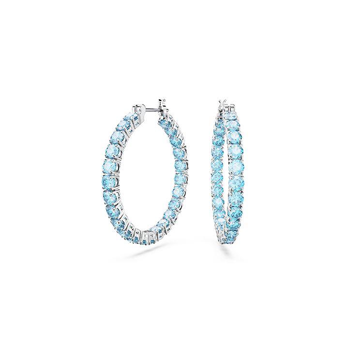 Swarovski Matrix Tennis Round Cut Large Hoop Earrings Women earrings Rhodium 5647446 Box (Random Color),F,Blue