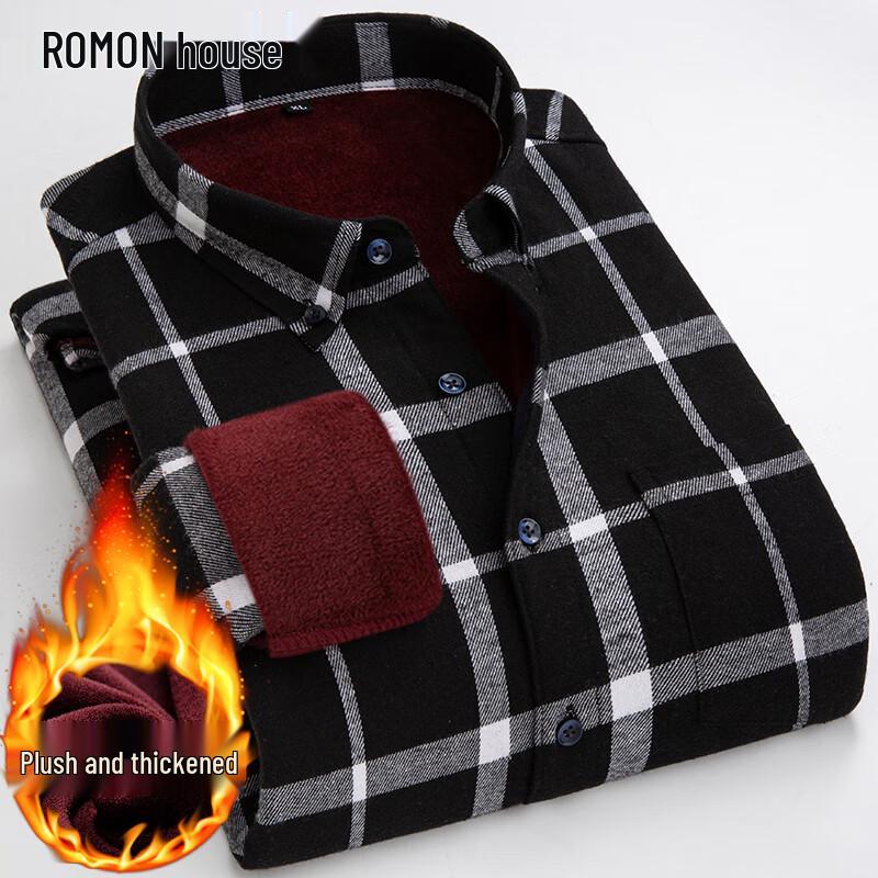 Romon Men s Winter Plaid Flannel Shirt 4XL