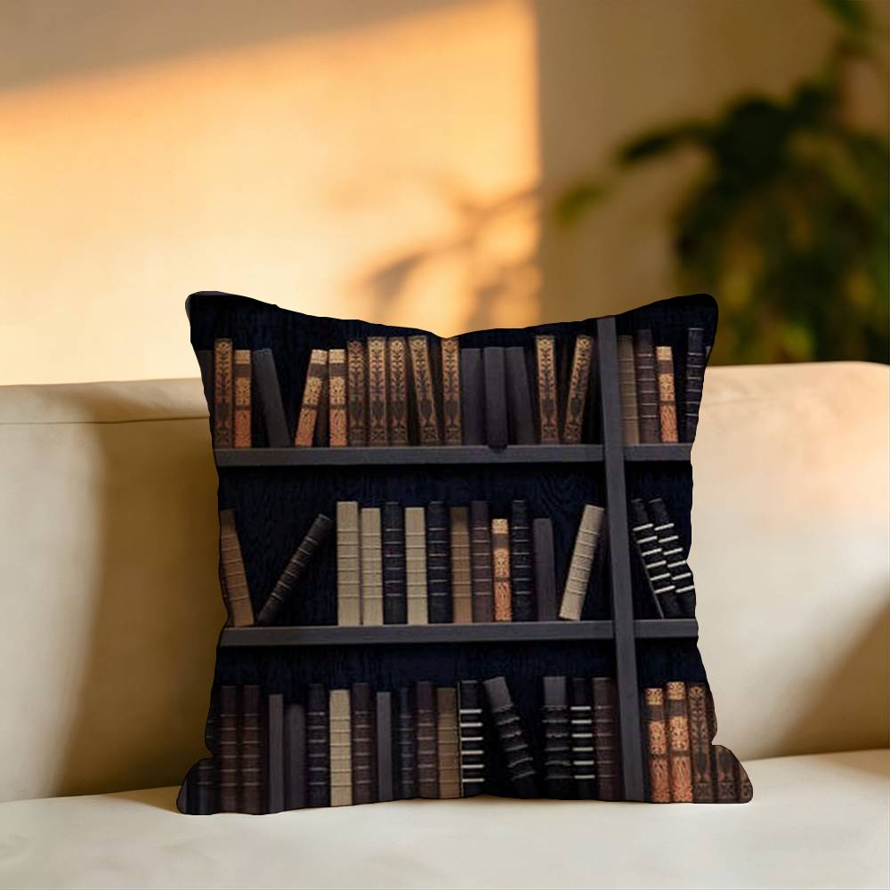 Book Shelf  Pattern Pillow Case Square DoubleSided Sofa Cushion Cover Bedroom Bedside Pillow