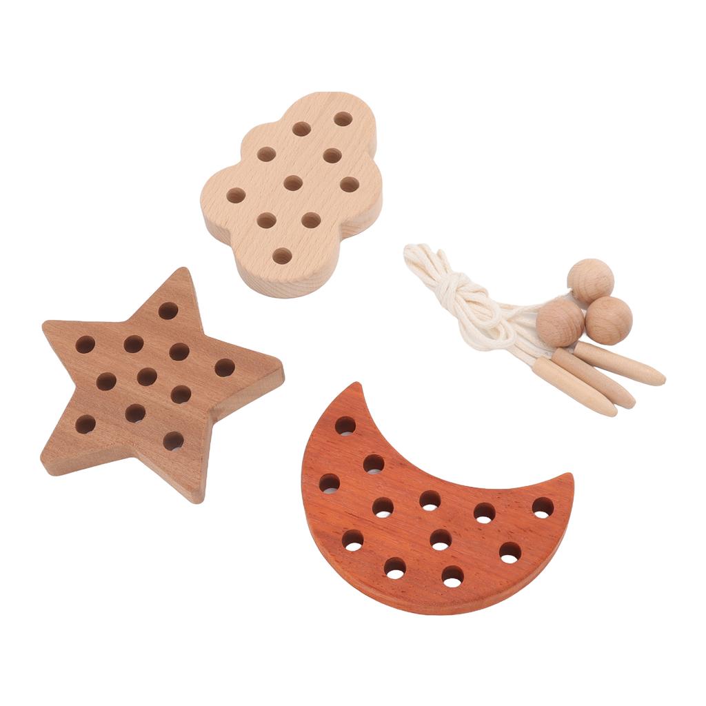 Threading Game Toys Educational Fun Wooden Cloud Star Moon Shaped Toddler Toy for Improving