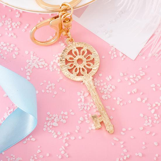 Keychain Pendant 3D Retro Key Shape Sparkling Rhinestones Inlaid Key Chain with Lobster Clasp Key Ring Bags Accessories