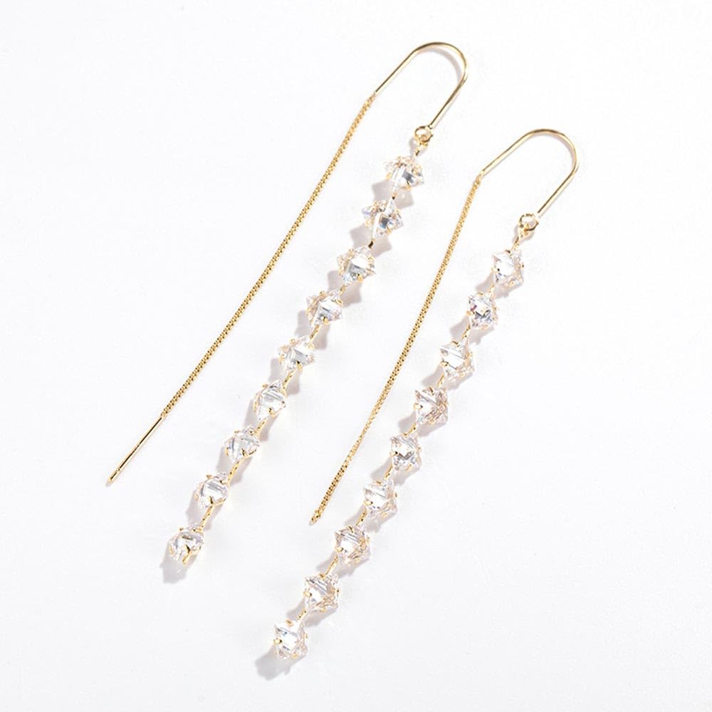 Earrings for Cubic Zirconia Swing Design 18K Gold Long Silver 925 K.L.Y Women, Earrings, RGP, Design, Simple, Feminine, Adult, Women's Earrings,