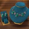 Bohemian Exotic Rhinestone Tassel Necklace & Earrings Set In Antiqued Alloy