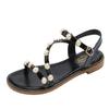 Fashion Women's Sandals Comfortable and Elegant Pearl Buckles Ladies Shoes Sales Pvc Asian Size Sandal Anti Slip Hot Low Price Footwear