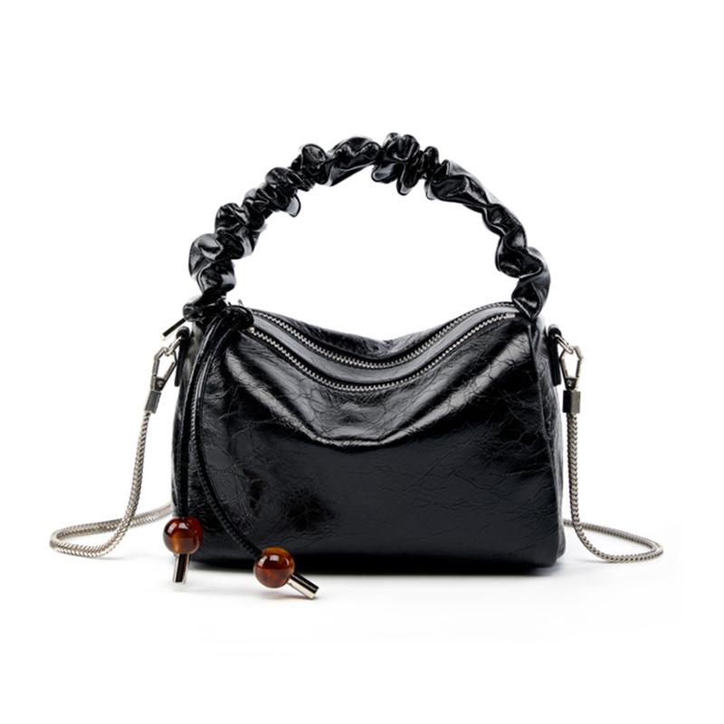 

Сумки через плечо из натуральной кожи с небольшой цепочкой для женщин, модные дизайнерские сумки с рюшами и ручками