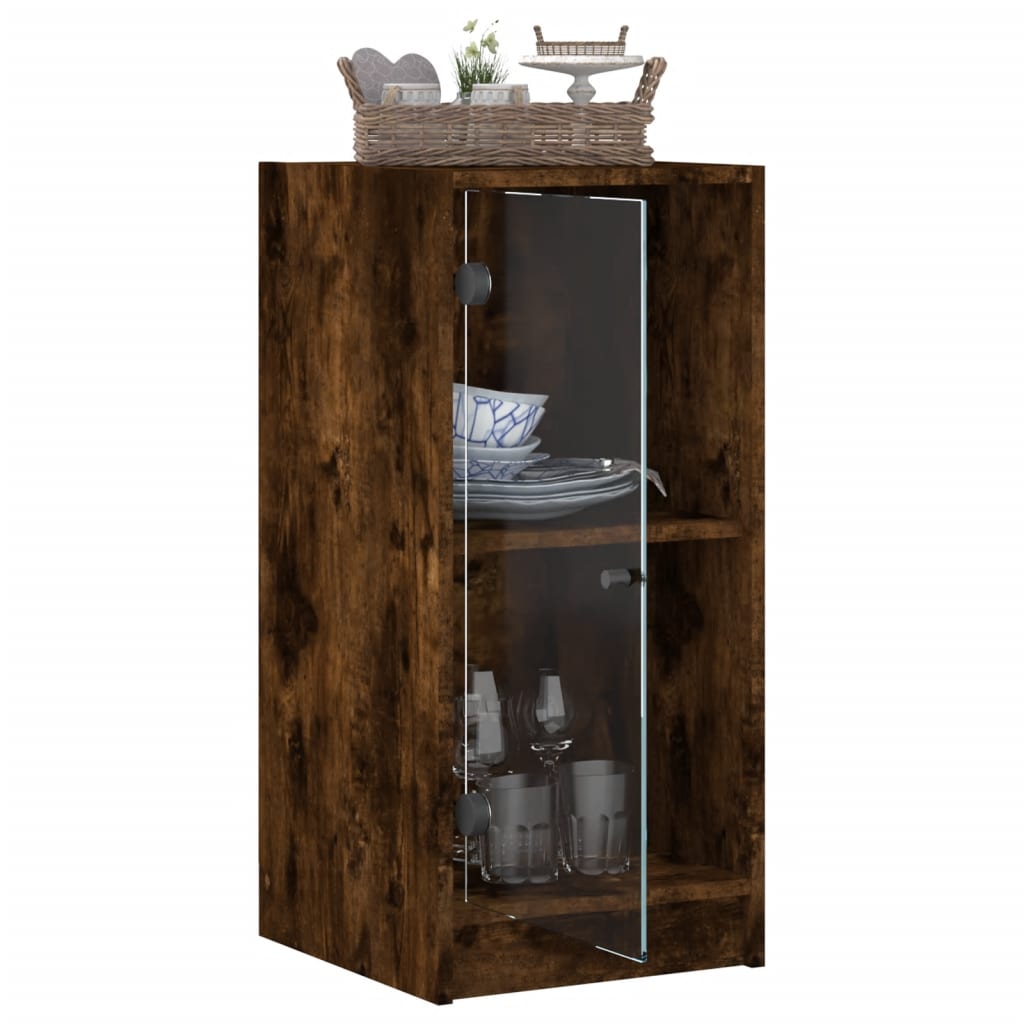 Vidaxl Cabinet With Glass Doors, Smoked Oak, 35X37X75.5 Cm