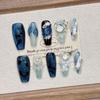 Mermaid Cat Eye Blue Medium Pointed Handmade False Nails