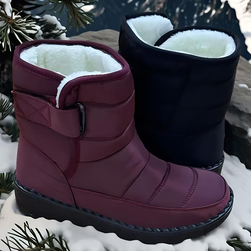 New Winter Plus-Size Women'S Boots with Thickened Fleece High-Tube Round-Toe Flat Snow Boots