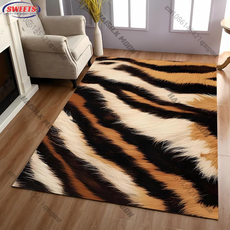 1PC Tiger Skin Theme Printed Carpet Rug for Living Room Bedroom, Office Areas, Durable Machine Washable Mat,Gift for Son Husband