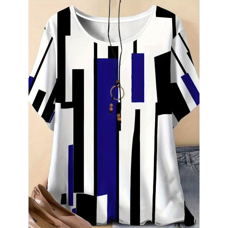 

Casual Vacation Comfortable Printed Pattern Women s Round Neck Large Size Short-sleeved T-shirt S