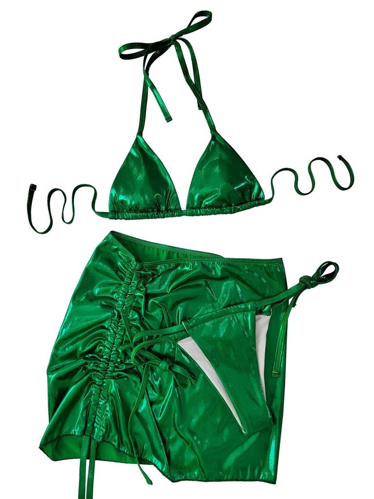 Women's European & American Three-Piece High-Waist Sexy Bikini Set with Hot Stamping