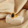 Exquisite Agate Pendant OT Clasp Necklace & Personalized Titanium Steel 18k Gold Ring Set