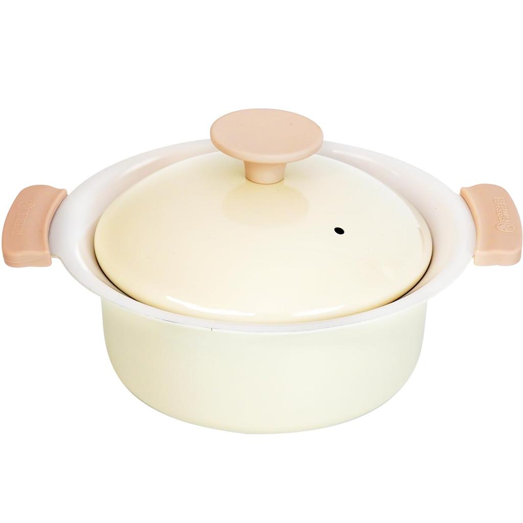 Wahei Freiz Lightweight and Easy-to-Handle Tabletop Pot, 16cm, Single Serving, Ivory, IH and Gas Compatible, Ceramic Coated, Petit Pot RB-3209